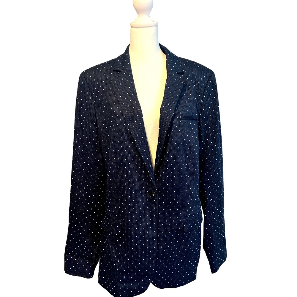 Linen Blend Banana Republic Vintage Navy  Polka Dot Blazer.